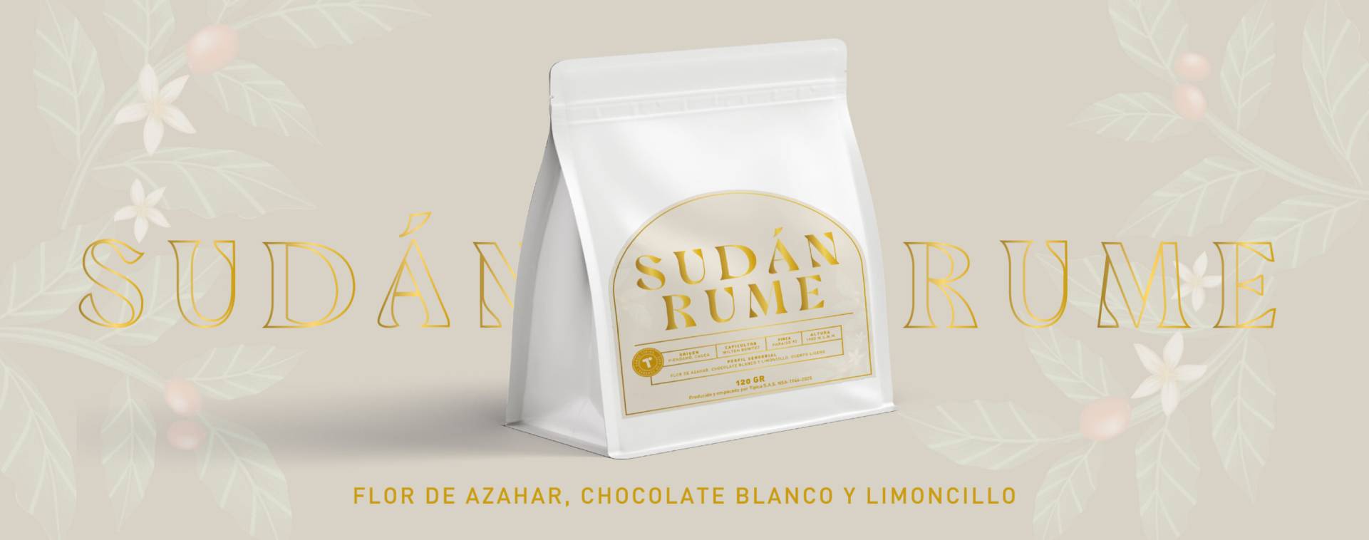 Café Sudán Rume Edición Especial 120 g de Piendamó, Cauca. Notas a flor de azahar, chocolate blanco y limoncillo. Café exótico, floral y de alta complejidad.